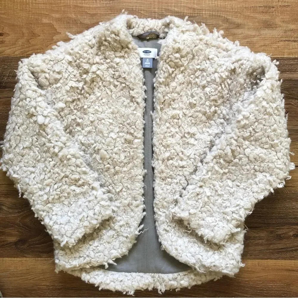 Old Navy🍁Girls’ Shag Jacket Cream Boho Comfy Size 8